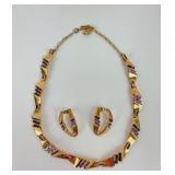 Gold Toned Purple Stone Geometric Necklace &