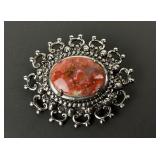 Silver Toned Stone Brooch Pin