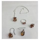 .925 Sterling Silver Square Amber colored necklace