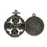 (2) English sterling silver pendants - one Wiccan