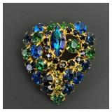Gold Toned Blue & green Brooch Vintage