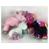 Plush Unicorn Toys in Rainbow, Pink, Black, White