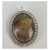 Silver Toned Stone Brooch Pendant