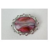 Silver Toned Pink Multicolored Stone Brooch Pin