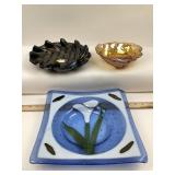 Carnival Glass Candy Dish, Metallic Art Glass, Blu