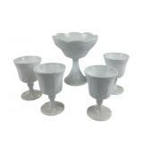 Milk Glass Goblets And Compote, Grape Motif