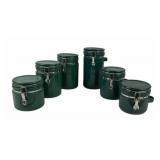 Green Ceramic Canisters With Metal Clasps