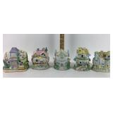 Ceramic Cottage Figurines With Pastel Colors