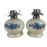 2 matching Floral Kerosene Lamps