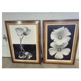 Black & White Prints Of Flowers Framed In 2 Tone