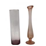 MCM Pink Swung Glass Bud Vase; Etched Amethyst Vas