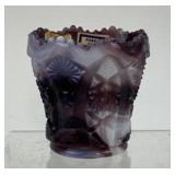 Purple Slag Glass Toothpick Holder with Ruffled Ri