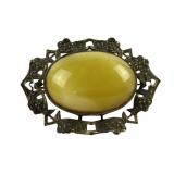 Czech Art Nouveau glass & metal filigree brooch,