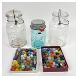Marbles, 3 Ball Mason Jars