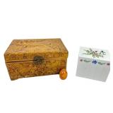 Carved Wood chest, Cyndy Callog Recipe Box, Marble