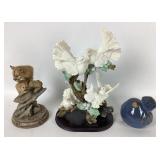 Animal Figurines Including Cats, Doves, Bird