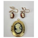 Vintage Cameo Gold Toned Jewelry 3 piece