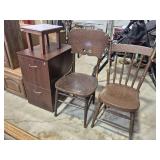 Wood 2 Drawer File Cabinet, Wood Stool & 2 Wood