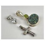 (3) sterling & stone pendants. Total weight