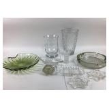 Pressed And Etched Glassware Including Bowls, Vase