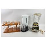 Stemmed Glasses with Holder, Osterizer Chrome Blen