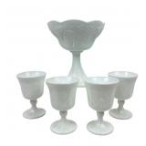 Milk Glass Grape Pattern Compote And Goblets
