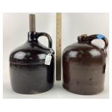 (2) One gallon stoneware brown glazed crock with