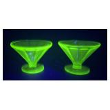 2 Uranium Glass Sherbet Dishes