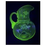 Handpainted Uranium Glass Pitcher