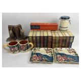 Ceramic Plates, mugs, Book Boxes, Bookends