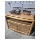 Wood Television Stand With Swivel Top, Shelf & 2