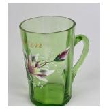 Victorian enameled glass cup, with passionflower