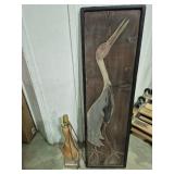 Wood Bowling Pin Lamp & Wood Carved Pelican Wall
