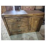 Wood Cabinet With 3 Drawers, 1 Door & Leather Top
