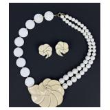 Trifari necklace and clip earrings set, enameled