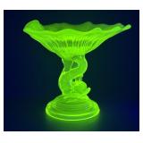 Uranium Vaseline Glass Dolphin Dish