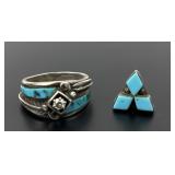 Sterling Stamped Clear stone and turquoise like