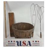 Rug beaters, Wooden basket, USA art
