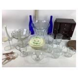 Glassware, Uranium Glass Pitcher, Jewelry Box