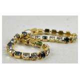 Gold Toned Tennis Bracelet Clear & Blue