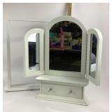 White Wooden Dresser Mirror With Drawer, Display S