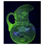 Handpainted Uranium Glass Pitcher