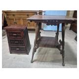 Wood Parlor Table 2 Tier With Decorative Carved