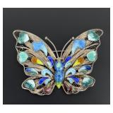 Enameled Silver Stamped Filligree Butterfly pin