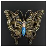 Enameled Silver Stamped Filigree Butterfly pin