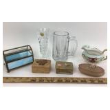 Etched Glass Trunk, Crystal Bud Vase, Indian Stone