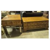 Wood Coffee Table With Ornate Carving & 2 Drawers