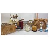 Pfaltzgraff Fondue Set, Glass Jars, Candles
