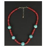 Jay King red coral & turquoise necklace with
