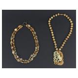 (2) multi-gemstone beaded necklace, one with a